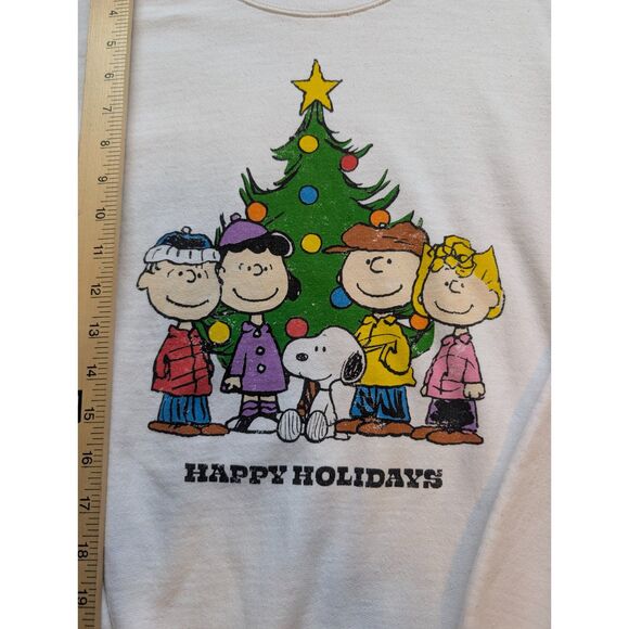 Peanuts Charlie Brown & Gang Christmas White Crewneck Women's Sz S Sweater Cute - Picture 2 of 5